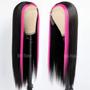 Imagem de Peruca Frontal de Renda QD-Tizer - 24" Preta com Listras Rosa