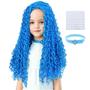 Imagem de Peruca Sintética Longa Azul Ondulada AMZCOS - Para Meninas, Crianças e Adolescentes
