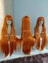 Imagem de Peruca wig 1 metro lisa franja preta branca ruiva vermelha rosa cinza fibra premium