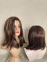 Imagem de Peruca wig curta longbob com luzes lisa premium preta castanho escuro