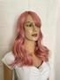 Imagem de Peruca wig rosa rosê curta longbob 50cm premium franja ondulada