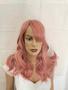 Imagem de Peruca wig rosa rosê curta longbob 50cm premium franja ondulada