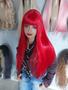 Imagem de Peruca, wig, vermelha, lisa, 75cm, fibra premium americana, franja reta