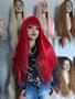 Imagem de Peruca, wig, vermelha, lisa, 75cm, fibra premium americana, franja reta
