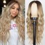 Imagem de Peruca XIXIBI Long Beach Blonde Wavy 26" para mulheres com raiz escura