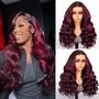 Imagem de Perucas TESLAL Burgundy Lace Front 26" Body Wave 180% de densidade