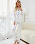 Imagem de Pijama Americano Feminino Cetim de Seda Calça e Manga Cumprida com bolso e botões - Branco