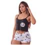 Imagem de Pijama Baby Doll Shorts Curto Cropped Ondinha Personagens Stitch Mickey Super Poderosas