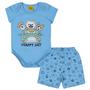 Imagem de Pijama Curto Rolú Com 02 Peças Estampa Happy Day 1/3 Azul e Cinza