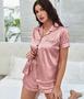 Imagem de Pijama Feminino Americano Maitê Cetim Liso Short com Manga Curta - Rosa