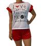 Imagem de Pijama Feminino De Verão Calor Conjunto Com Blusa Manga Curta E Short Doll