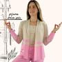 Imagem de Pijama Feminino Homewear Preguistê Multifuncional Ocasional Presença Bege e Rosa