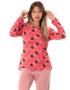 Imagem de Pijama Feminino Inverno Longo malha Suede Toque suave Quente Macio blusa com manga longa e calça com