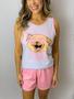 Imagem de Pijama Feminino Regata 100% Algodão Adulto Baby Doll Roupa De Dormir Com estampa e Shorts Liso