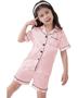 Imagem de Pijama Infantil Americano Unissex Cetim de Seda com Elastano Short e Camisa Manga Curta botões e Bolso - Rosa