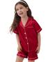 Imagem de Pijama Infantil Americano Unissex Cetim de Seda com Elastano Short e Camisa Manga Curta botões e Bolso - Vermelho