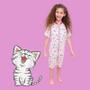 Imagem de Pijama Infantil Macacão Meninas Gato Rosa Miau