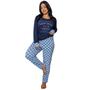 Imagem de Pijama Manga Longa Calça Xadrex Diones Frio com Abertura Botão Frontal Conjunto