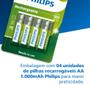 Imagem de Pilha Philips recarregável AA 1.2V 1.000 com 4 unidades R6B4RTU10/59