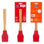 Imagem de Pincel Culinario de Silicone Vermelho Mor Cabo em Bambu Suporta Temperatura de 240 C
