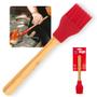 Imagem de Pincel Culinario de Silicone Vermelho Mor Cabo em Bambu Suporta Temperatura de 240 C