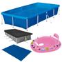 Imagem de Piscina 3000 Lts Mor + Capa e Forro + Bote Inflavel Rosa Kit