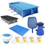 Imagem de Piscina 5000 Litros + Forro e Capa + Filtro 220v 3028l/H + Cloro + Peneira + Flutuador  Kit 