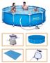 Imagem de Piscina Bestway 4678 Litros Estrutural com Bomba Filtro 110v CAPA FORRO e KIT DE LIMPEZA