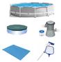 Imagem de Piscina Intex 5000 litros estrutural PRISM Cinza com Bomba Filtro 220v Capa Forro e KIT DE LIMPEZA