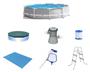 Imagem de Piscina Intex 5000 litros estrutural PRISM Cinza com Bomba Filtro 220v Capa Forro Kit de Limpeza e ESCADA