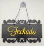 Imagem de Placa Arabesco Enfeite Decorativo Aberto / Fechado Mdf Preto/Amarelo com Cordão e Ventosa