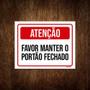 Imagem de Placa Atenção Favor Manter Portão Fechado Vermelho 18X23