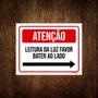 Imagem de Placa Atenção Leitura Luz Favor Bater Lado Seta Dir 18X23