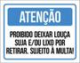 Imagem de Placa Atenção Proibido Deixar Louça Suja Lixo Multa 18X23