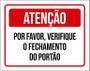 Imagem de Placa Atenção Verifique Fechamento Portão 27X35