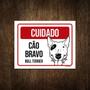 Imagem de Placa Cuidado Cão Cachorro Bravo Bull Terrier 27X35