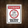 Imagem de Placa Decorativa - Cuidado Gatinho Bravo Gato 36X46