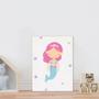 Imagem de Placa decorativa infantil sereia cabelo rosa calda azul