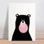 Imagem de Placa decorativa infantil urso preto bola chiclete rosa