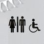 Imagem de Placa Indicativa Banheiro Masculino e Feminino E Deficiente Cadeirante Preto Decorativo Portas MDF