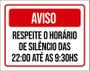 Imagem de Placa Sinalização Aviso Respeite Horário De Silêncio 36X46