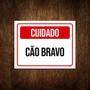 Imagem de Placa Sinalização Vermelho Cuidado Cão Bravo 36X46