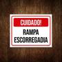 Imagem de Placa Vermelha - Cuidado Rampa Escorregadia 18X23