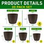 Imagem de Planter Pots Lifemaster, leve e durável, conjunto de 20 marrons