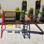 Imagem de Playground Com 2 Balanços + Parede De Escalada De Madeira Móveis Rústicos Bv Magazine