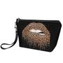 Imagem de Poceacles Leopard Lip Print Toiletry Makeup Organizer Bag, Lightweight Travel Pu Leather Makeup Case com pulseira, Girls Ladies Coin Purse