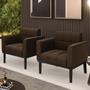 Imagem de Poltrona Base Madeira Preto Kit 2 Ana Suede Marrom - Ibiza