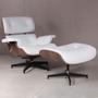 Imagem de Poltrona Charles Eames com Puff Couro Natural Branco