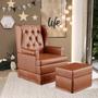 Imagem de Poltrona De Amamentação Com Balanço e Puff Helena P02 Capitonê Material Sintético Camel - Lyam Decor