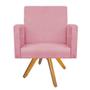 Imagem de Poltrona Decorativa Arenzza Base Giratória de Madeira Sala de Estar Quarto Suede Rosa Bebê - DAMAFFÊ MÓVEIS